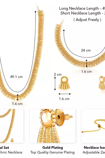 Gold plated choker long necklace and earrings set maharani haar