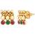 Gold plated red green choker long necklace and earrings set maharani