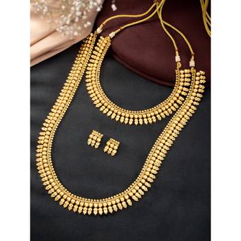 Gold plated choker long necklace and earrings set maharani haar 2