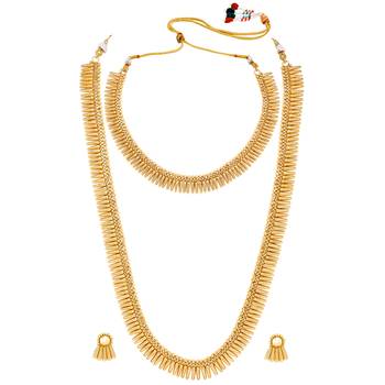 Gold plated choker long necklace and earrings set maharani haar 5