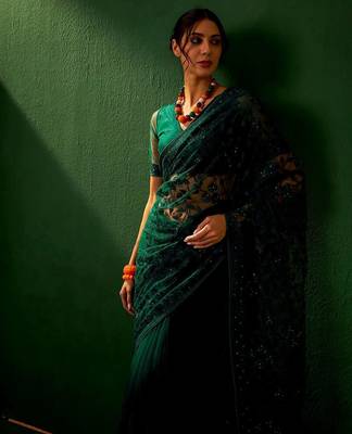 Teal embroidered sarees 1