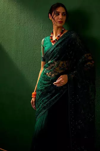 Teal embroidered sarees