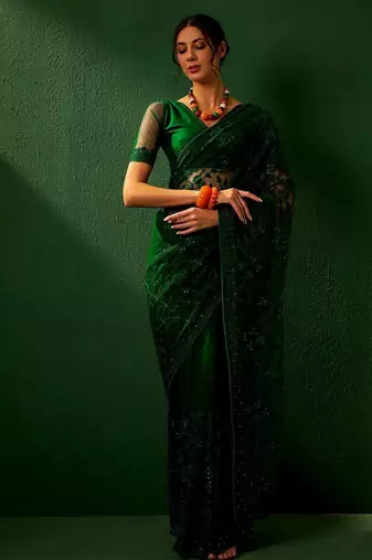 Teal embroidered sarees