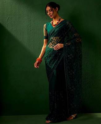 Teal embroidered sarees 3