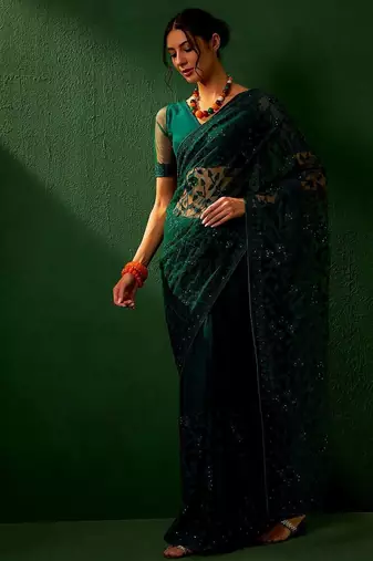Teal embroidered sarees