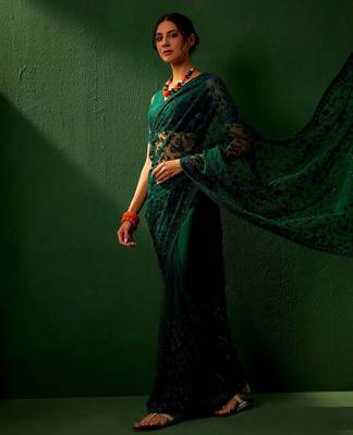 Teal embroidered sarees 4