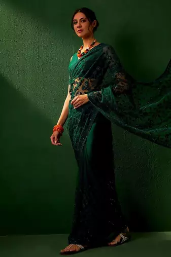 Teal embroidered sarees