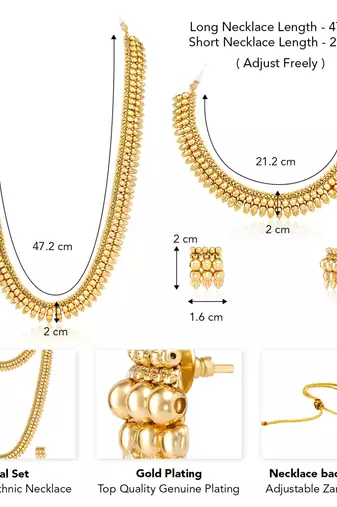 Gold plated choker long necklace and earrings set maharani haar