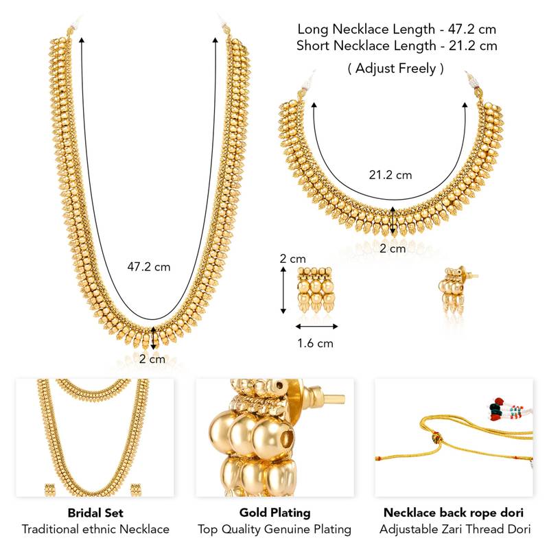 Gold plated choker long necklace and earrings set maharani haar