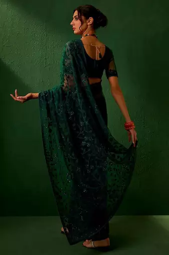 Teal embroidered sarees