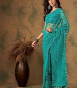 Teal embroidered sarees