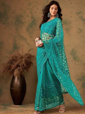Teal embroidered sarees 2