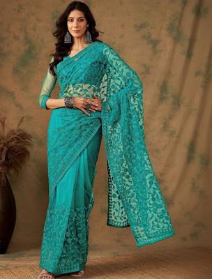 Teal embroidered sarees 3