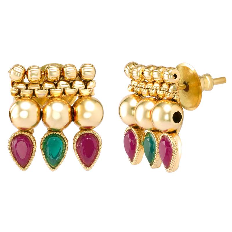 Red green choker long necklace and earrings set maharani haar