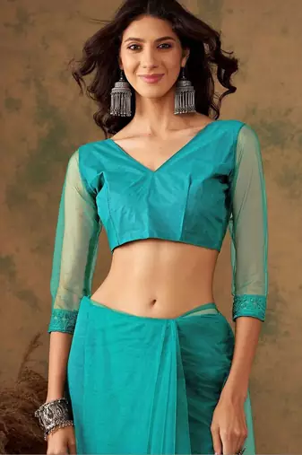 Teal embroidered sarees
