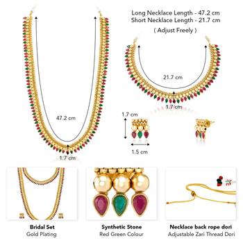 Red green choker long necklace and earrings set maharani haar 4