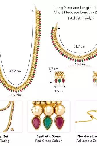 Red green choker long necklace and earrings set maharani haar