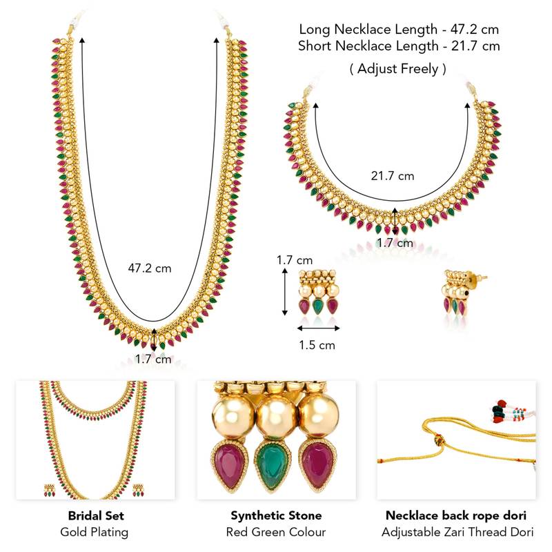 Red green choker long necklace and earrings set maharani haar
