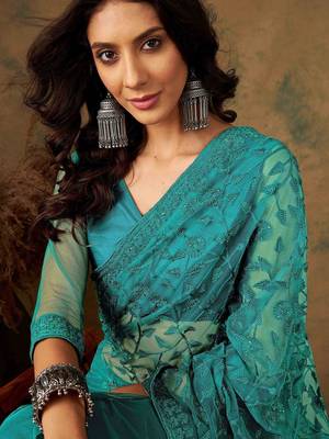 Teal embroidered sarees 5