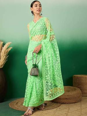 Green embroidered   sarees 2