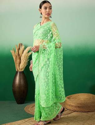 Green embroidered   sarees 3