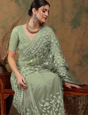 Olive embroidered   sarees 1