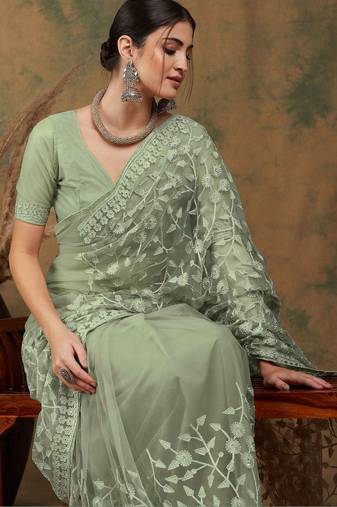 Olive embroidered   sarees