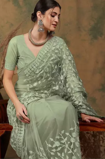 Olive embroidered   sarees