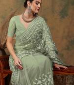 Olive embroidered   sarees