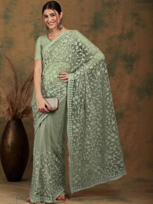 Olive embroidered   sarees 2