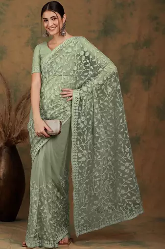 Olive embroidered   sarees