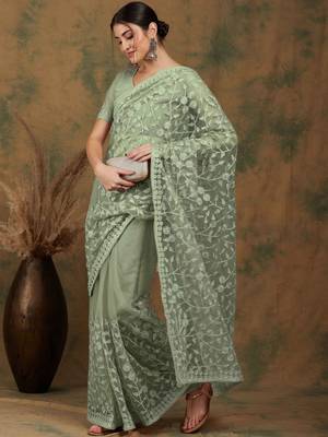 Olive embroidered   sarees 3