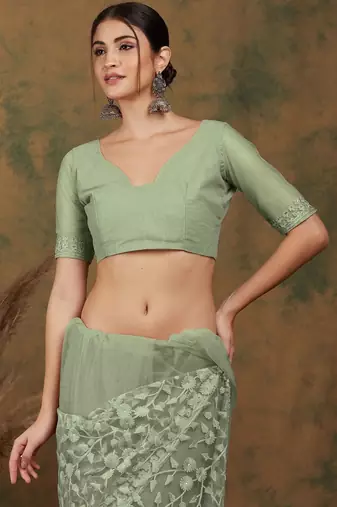 Olive embroidered   sarees