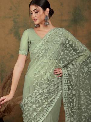 Olive embroidered   sarees 5