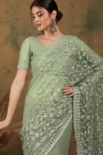 Olive embroidered   sarees