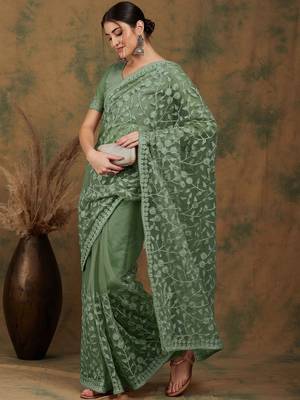 Olive embroidered  sarees 1