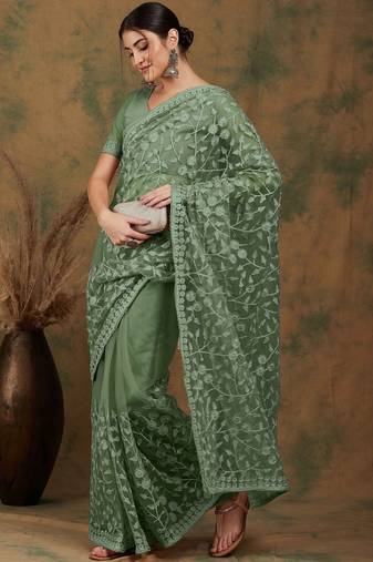 Olive embroidered  sarees