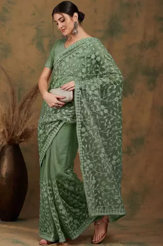 Olive embroidered  sarees