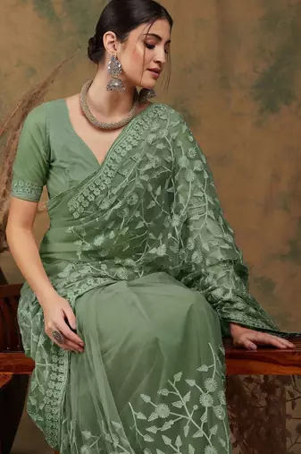 Olive embroidered  sarees