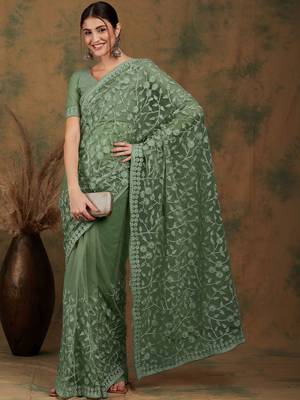 Olive embroidered  sarees 3