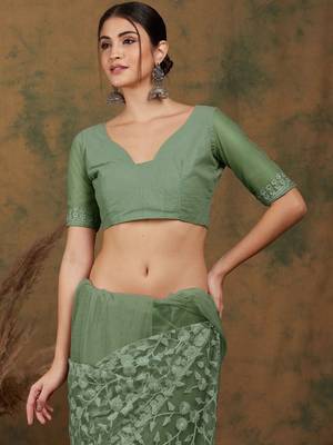 Olive embroidered  sarees 4