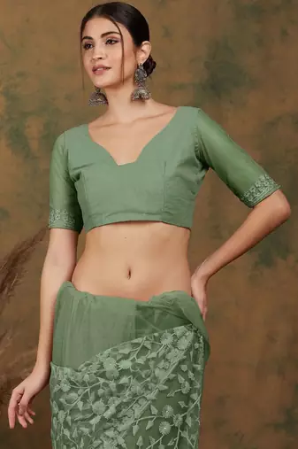 Olive embroidered  sarees