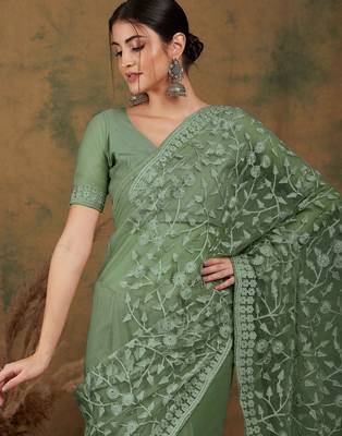 Olive embroidered  sarees 5
