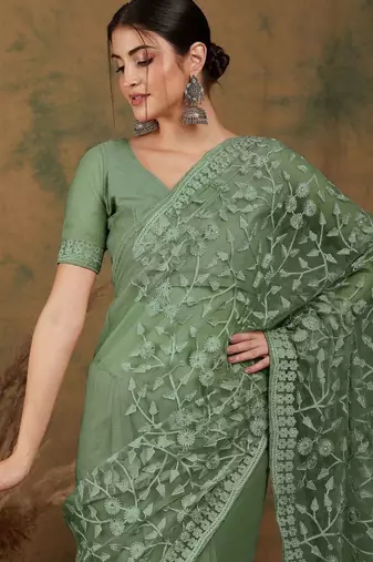 Olive embroidered  sarees
