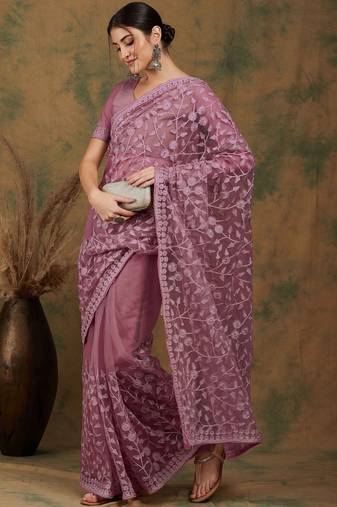 Pink embroidered  sarees