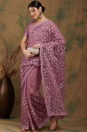 Pink embroidered  sarees