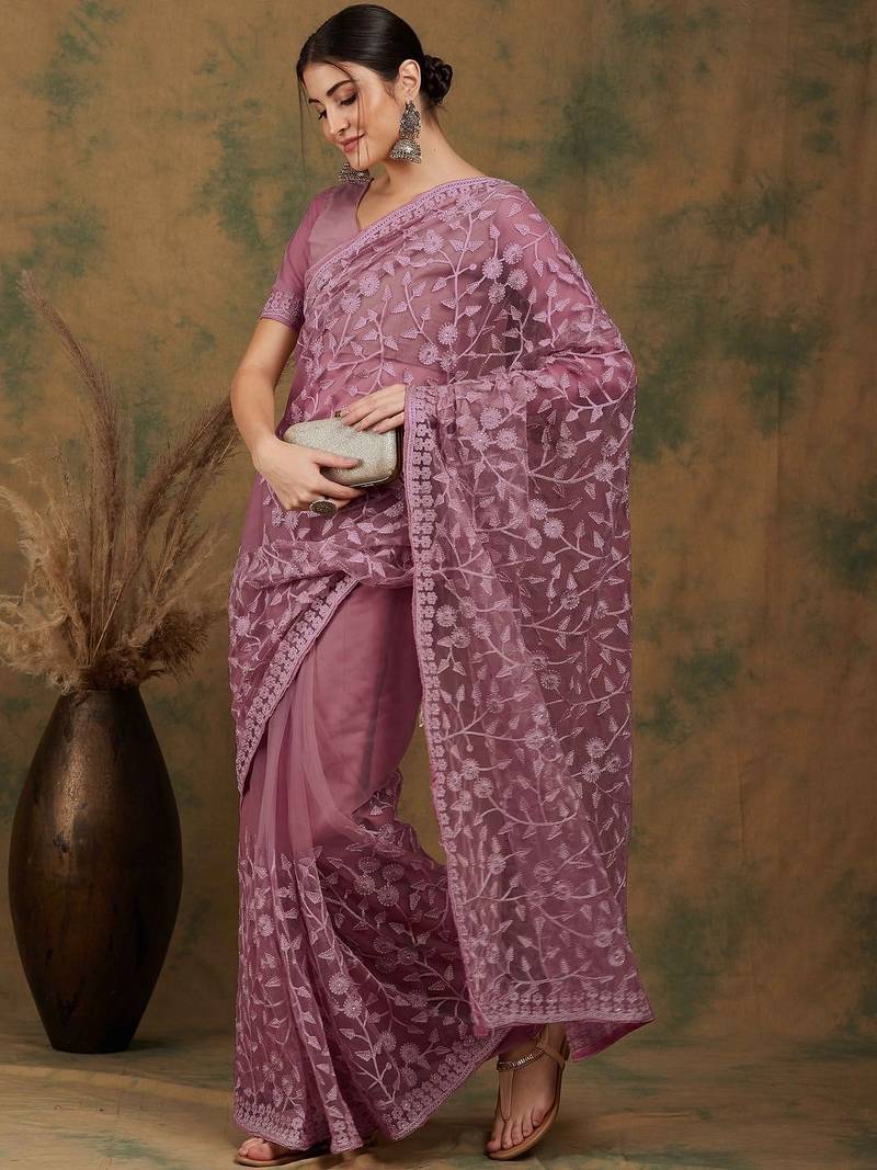 Pink embroidered  sarees