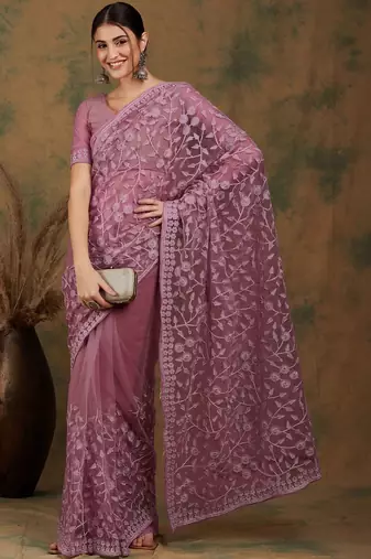 Pink embroidered  sarees