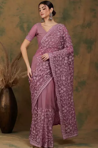Pink embroidered  sarees