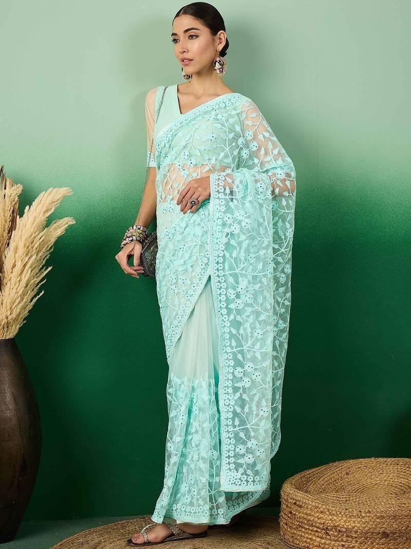 Blue embroidered  sarees